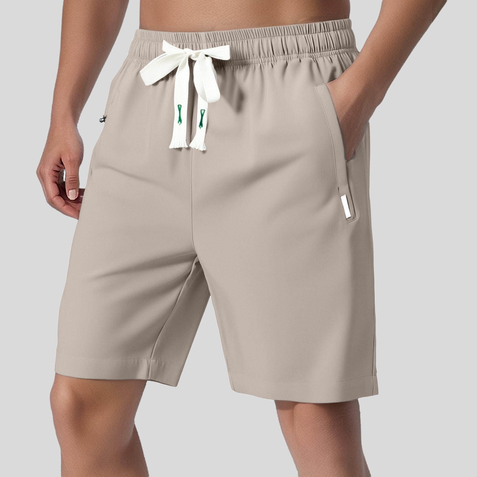 thumbnail image 5 of Pantalones cortos casuales para hombre: corte holgado de verano, cintura elástica, bolsillos con cremallera, transpirables, para uso diario deportivo con camisetas., 5 of 5